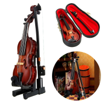 1/12 Violin Wooden Musical Instrument With Case&holder Doll House Decor Accessories Gift