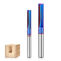 1/4 Inch / 6,35 mm 8 mm schacht 2 fluit wolfraamcarbide rechte routerbit met nano blauwe coating voor CNC router MDF hou