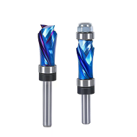 1/4 Inch 6.35Mm Schacht Nano Blauw Gecoate Carbide Compressie Flush Trim Router Bit Boven  en Onderlager 1/2