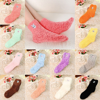 1 Pair Women Ladies Fuzzy Coral Fleece Rabbit Embroidery Candy Color Socks Hosiery