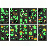 10 Blad Glow in The Dark Halloween Tattoo Stickers Geest Pompoen Fluorescente Tijdelijke Lichaamsstickers voor Halloween