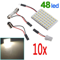 10 X Panel 48 Smd Led Bulb Lamp T10 Dome Bulb Ba9s 12v Dc Adapter