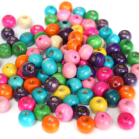 100Pcs Mixed Color Wooden Round Beads Charm Diy Loose Beads