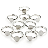 10Pcs 8mm Diy Silver Plated Adjustable Flat Ring Blanks Pad Bases