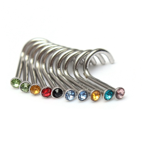 10Pcs Gem Crystal Screw Nose Piercing Rings Studs Stainless Steel