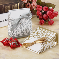 10Pcs Gold Silver Ribbon Wedding Favors Party Gift Candy Paper Boxes Bags