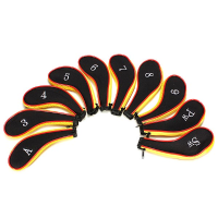 10Pcs Golf Club Iron Head Covers Zipper Protect Headcover Suit