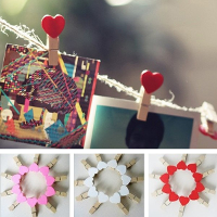 10Pcs Love Heart Wooden Clothes Photo Paper Clips