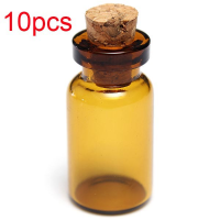 10Pcs Mini Brown Wishing Message Glass Bottles Vials With Wood Cork