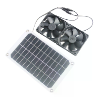 10W 12V Zonnepaneel met 2X 120MM Afzuiger 2500RPM 87CFM Dubbel Kogel Lager voor Kweekkas Schuur Kippenhok Huisdierhuis V