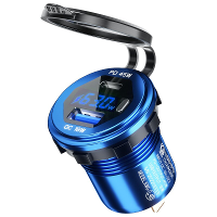 12 24V 63W Metalen Auto Oplader Stopcontact 45W PD + 18W QC3.0 Met LED Spannings /Vermogensdisplay AAN/UIT schakelaar vo