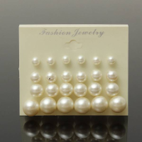 12 Pairs Mixed Size White Pearl Stud Earrings Women Jewelry