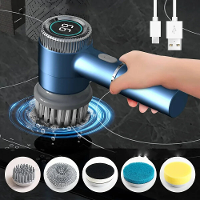 1200MAh Elektrische Afwastop Reinigingsborstel met 5 Borstelkoppen Badkamer Professionele Reiniging Automatische Handhel