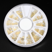 120Pcs 12 Styles Nail Art Hollow Gold Metal Slice Decoration Wheel