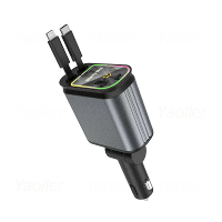 120W 4 in 1 Snellader Auto Lader Uittrekbare USB Lader met Omgevingslicht en 2 USB Poorten Adapter Type C Apple Lader Po