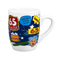 Cadeau koffiemok/theebeker Hoera 65 jaar   300 ml   65e verjaardag   feestartikelen / leeftijd