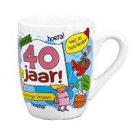 Cartoon cadeau koffiemok/theebeker   40 jaar vrouw   300 ml   40e verjaardag   cadeau koffiemok