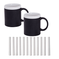 Set van 2x Krijt Koffie/Thee Mokken   wit   met pakje krijt