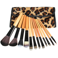 12Pcs Leopard Cosmetic Makeup Powder Brush Set With Leather Case
