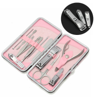12Pcs Stainless Steel Nail Clipper Tweezer Scissor Pedicure Manicure Tools Travel Set Flower Leather Case
