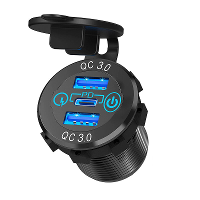 12V 24V 60W Triple USB Autolader Socket PD3.0 & Dual QC3.0 Met Touch Schakelaar Snellader Adapter Bus Trailer Boten