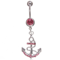 14G Rhinestone Anchor Belly Button Ring Body Jewelry Piercing