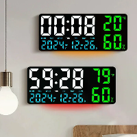 15 Inch Digitale Wandklok met Atmosfeerlichten Afstandsbediening Temperatuur Vochtigheid Weergave LED Tafelklok Multifun
