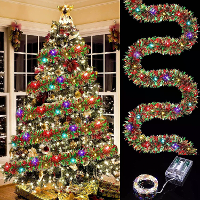 16,4 Ft / 5 m kerstdecoratie feestguirlande ruscusgras lint met kleurrijke lichten kerstguirlande lint lichten 50 LED ba