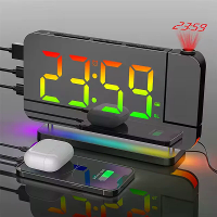 180 ° Rotatie RGB Kleurrijke Nachtlicht Radio Projectie Klok Projectie Digitale Alarm Klok Met Nachtlicht 2 USB Uitgangs