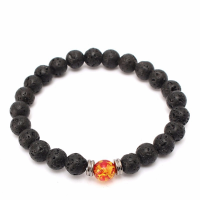 19Cm Black Lava Stone Crystal Beads Men Bracelet