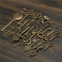 19Pcs Antique Vintage Old Look Skeleton Key Set Lot Pendant Heart Bow Lock Steampunk Jewel