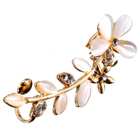 1Pc Gold Plated Opal Rhinestone Flower Leaf Ear Clip Cuff Earrings