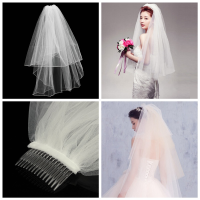 2 Layers Bride White Ivory Wedding Bridal Elbow Rhinestone Satin Edge Veil With Comb