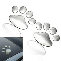 2 X Silver Plastic Bear Paw Footprints Car 3d Sticker Decor