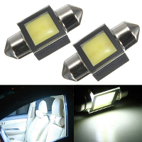 2 X White 31mm Cob 3w Festoon Dome Interior Car Led Light Bulbs