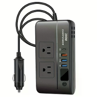 200W Auto omvormer DC 12V naar 110V AC stroomomvormer voor auto opladeradapter met PD 20W USB C dubbele USB poorten en Q