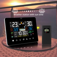 2022 Nieuwste FanJu weerstation Touchscreen Draadloos binnen buitenthermometer Tafelklok met zonsopgang  en zonsondergan