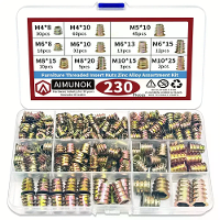 230 Stuks draadgebogen houten inzetmoeren assortiment kit moerinzetten met 11 metrische maten M4/M5/M6/M8/M10 zeskant sc