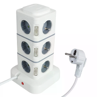 2500W Toren 12 weg Stopcontacten EU Stopcontact met 4 USB Multi Stopcontact met 2,8M verlengkabel Ingebouwde LED Lichtsc
