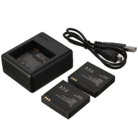 2Pcs 1010mah Battery Dual Charger Usb Cable For Xiaomi Yi Sports Camera