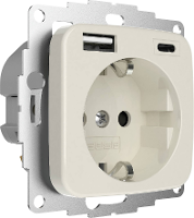 2USB 2U 449382 Geaard stopcontact Kinderbeveiliging, Met USB laaduitgang IP20 Crèmewit (glanzend)