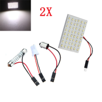 2X Car Light Panel 48smd Led Interior Bulb T10 Ba9s Adapter 6w