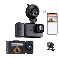 3 Kanaals WiFi auto dashboardcamera met HD videoregistratie en nachtzichtscherm, auto DVR nachtzicht 1920*1080P
