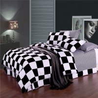3 Or 4pcs Polyester Fiber Black White Plaid Reactive Print Bedding Sets