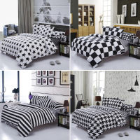 3 Or 4pcs Polyester Fiber Black White Stripe Plaid Geometry Stars Reactive Print Bedding Sets