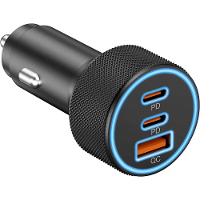 3 Poorts USB C autoladeradapter 67W autolader dual USB C & USB A auto voeding adapter PD/QC snelladen voor iOS  en Andro