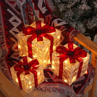 3 Sets van kersttransparante warme verlichting met rode strik kerstcadeau doos LED decoratieve lichten warme verlichting