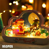 3009 Santa Sleigh DIY Cloud Frame Mini MOC Bouwstenen Kit Kerstversiering LED Nachtlamp Creatief Fijne Kerstcadeau