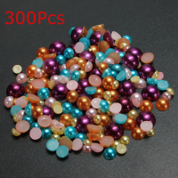 300Pcs Mixed Size Colorful Half Round Flatback Pearl Diy Decoration