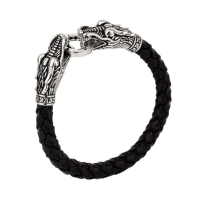 316L Stainless Steel Double Dragon Tiger Skull Leather Men Bracelet